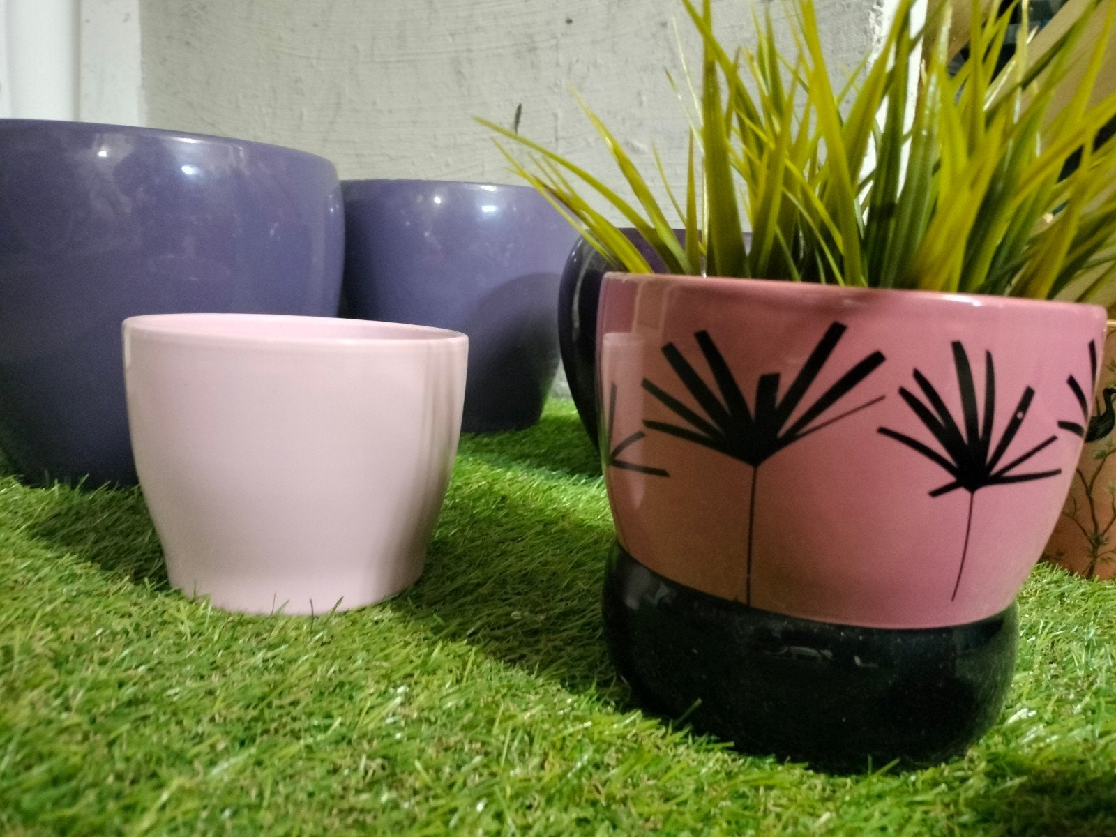 Leuke set kleurrijke bloempotten -7 stuks, Ophalen, Kunststof, Gebruikt, Rond
