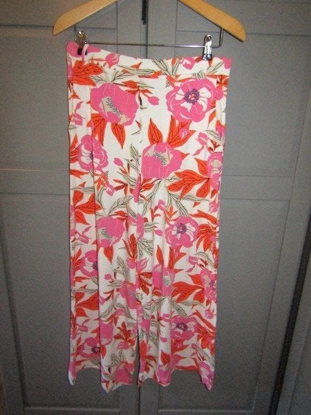 G895 Zilch M broek wide leg oranje roze wit tricot high rise, Maat 38/40 (M), Verzenden, Zo goed als nieuw, Roze