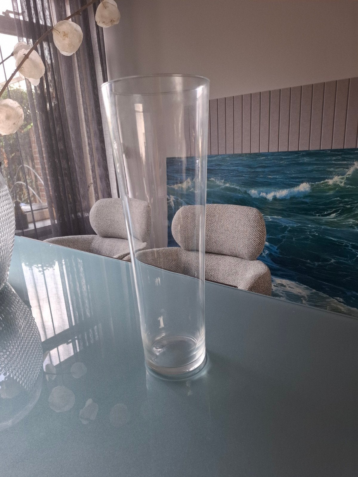 Hoge glazen vaas, cilinder 50 cm hoog, Ophalen