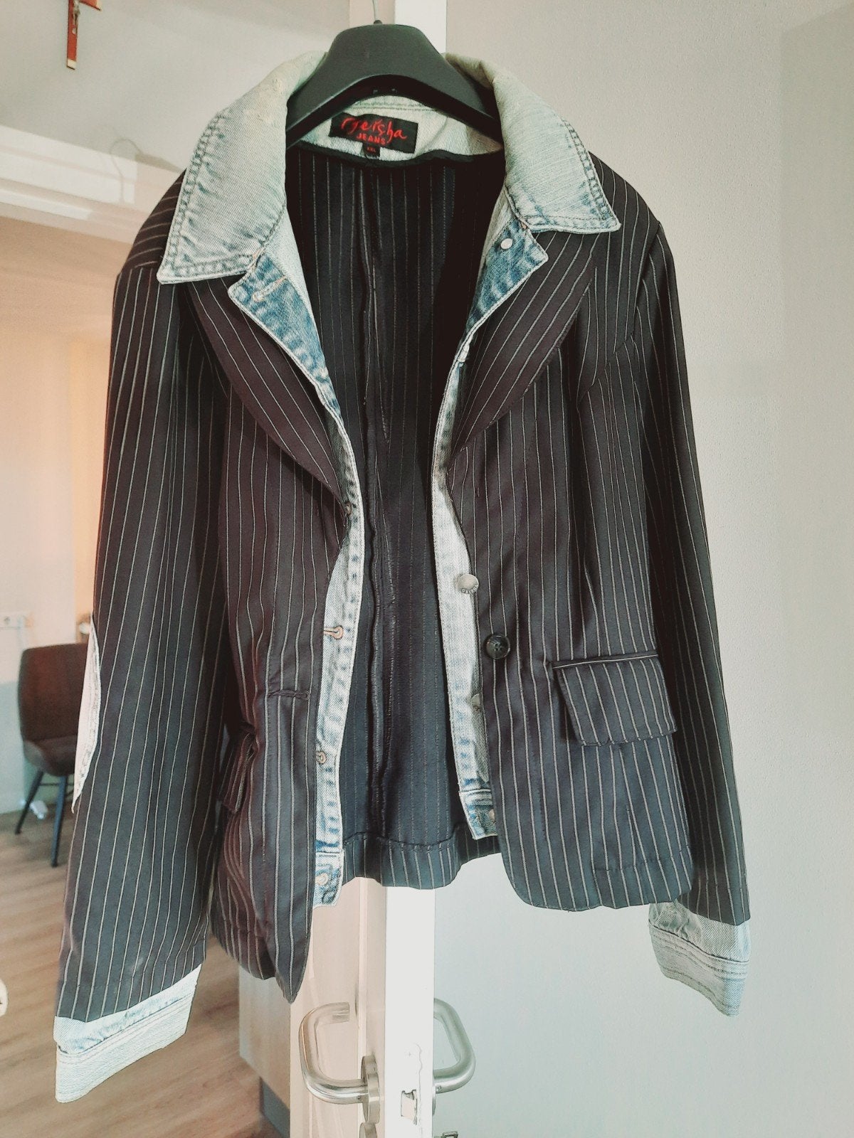 Geisha Jeans Jasje - Zwart met krijtstreep en denim, Geisha Jeans, Zwart, Maat 46/48 (XL) of groter, Ophalen of Verzenden