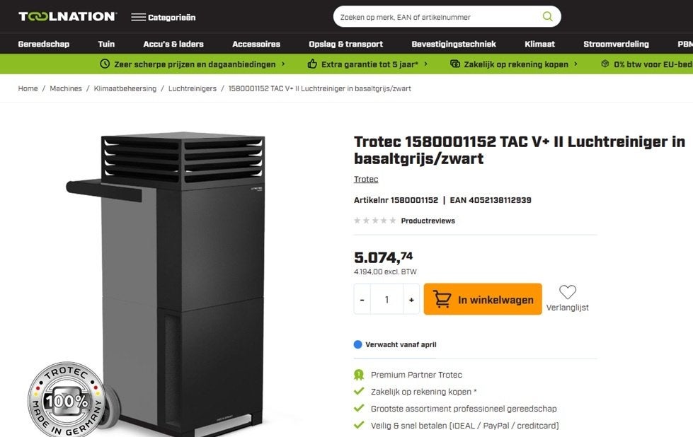 Trotec professionele TAC V+ II Luchtreiniger  + virusfilter, Witgoed en Apparatuur, Ophalen, Zo goed als nieuw, Luchtreiniger