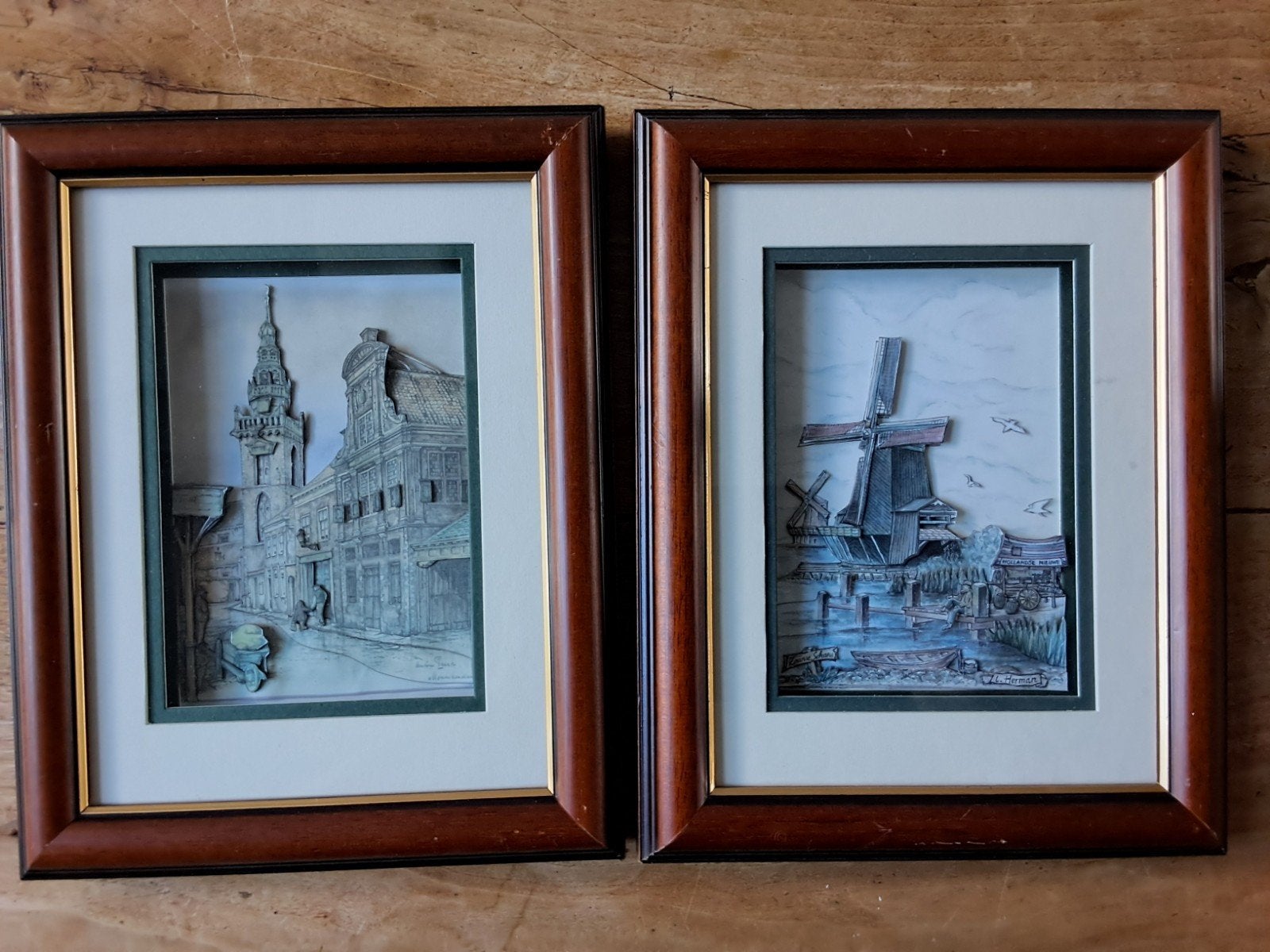 Set van 2 Wonderworld 3D-kunstwerken: Hollandse Scènes, Ophalen of Verzenden, Handgemaakt, Wanddecoratie, 20 - 50 cm