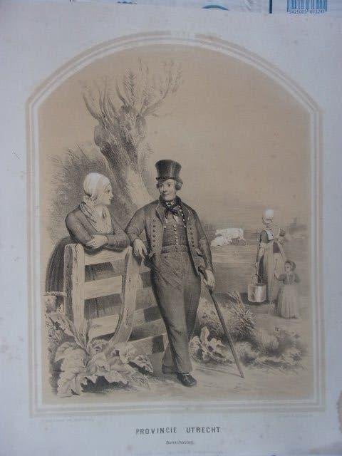 Klederdrachtprent Bing & Braet XXI Utrecht Bunschooten 1857, Origineel, Dagelijks leven, Ophalen of Verzenden, Lithografie