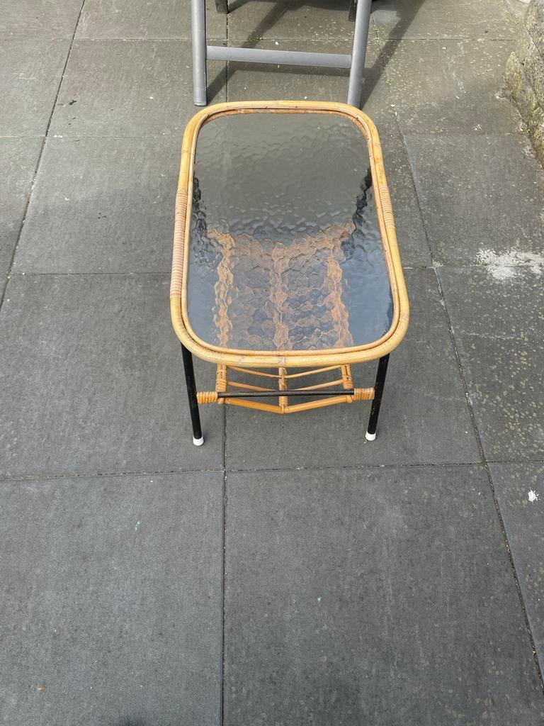 Vintage salontafel bamboe met glasplaat, Ophalen, Gebruikt, 50 tot 100 cm, Minder dan 50 cm