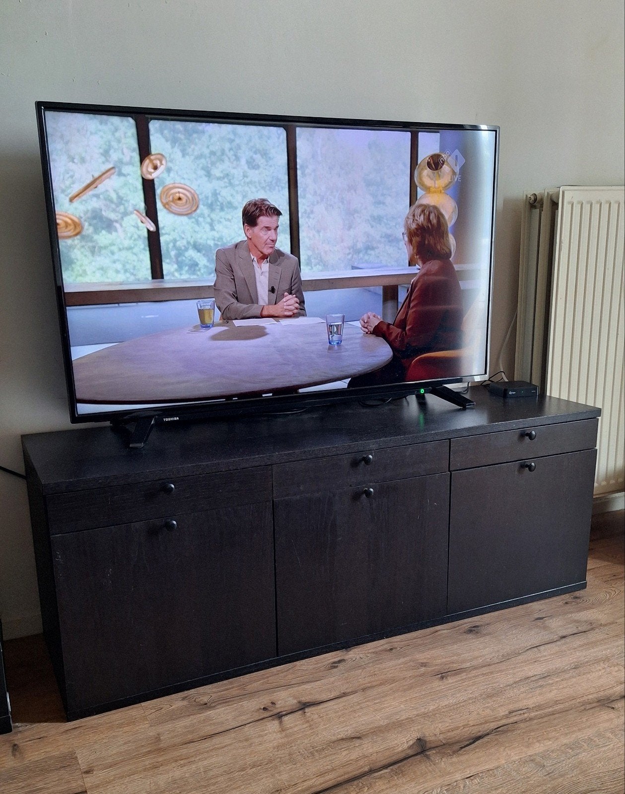 Zwart tv-meubel met lades en deuren, Ophalen, Gebruikt, 150 tot 200 cm, Minder dan 100 cm