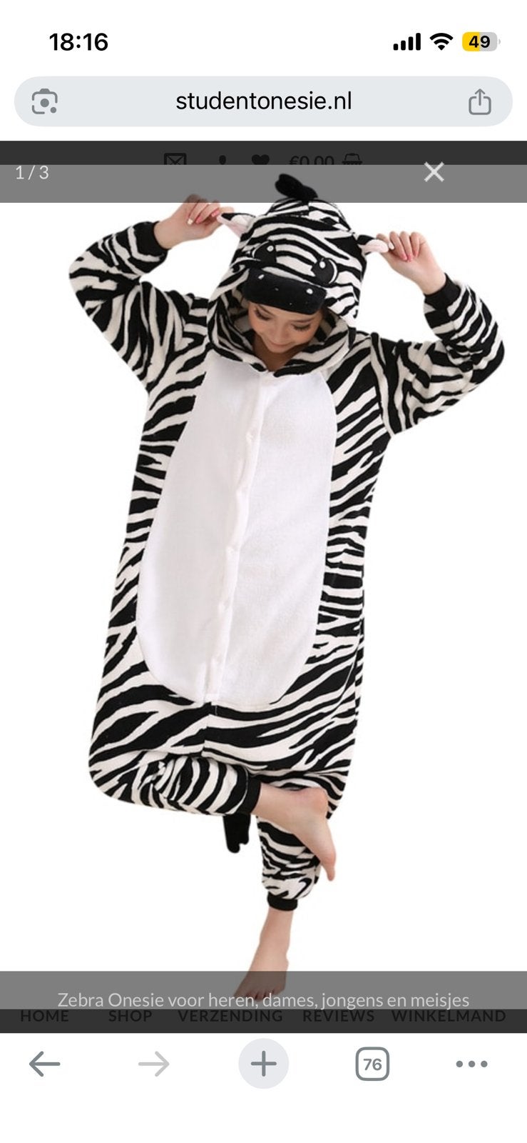 Onesie Zebra, Ophalen of Verzenden, Zo goed als nieuw, Maat 42/44 (L), Overige thema's
