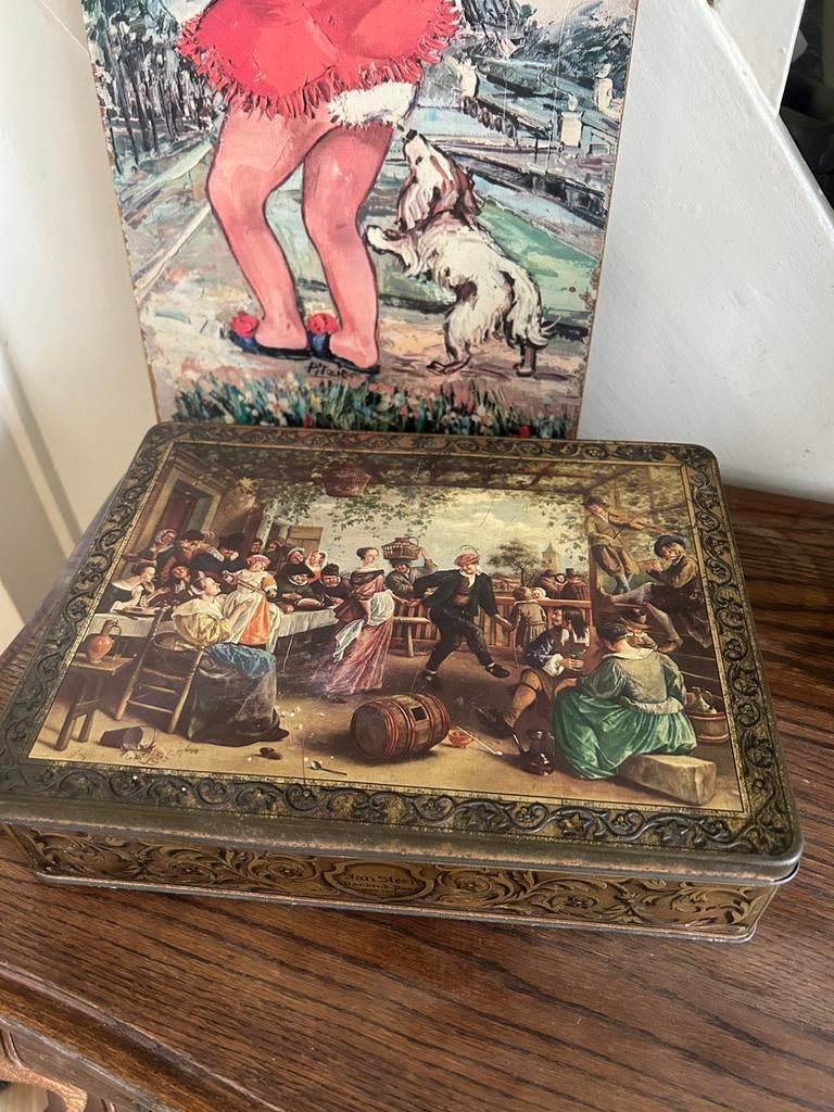 Vintage Jan Steen dansend paar blik, Verzamelen, Blikken, Ophalen of Verzenden, Gebruikt, Overige, Overige merken