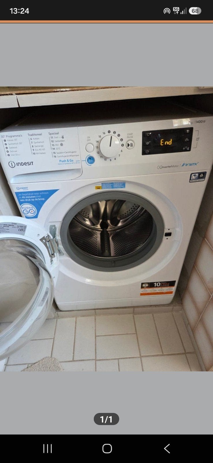 Indesit Innex Wasmachine 7kg 1400 toeren, Witgoed en Apparatuur, Wasmachines, Ophalen, Gebruikt, Voorlader, Kort programma
