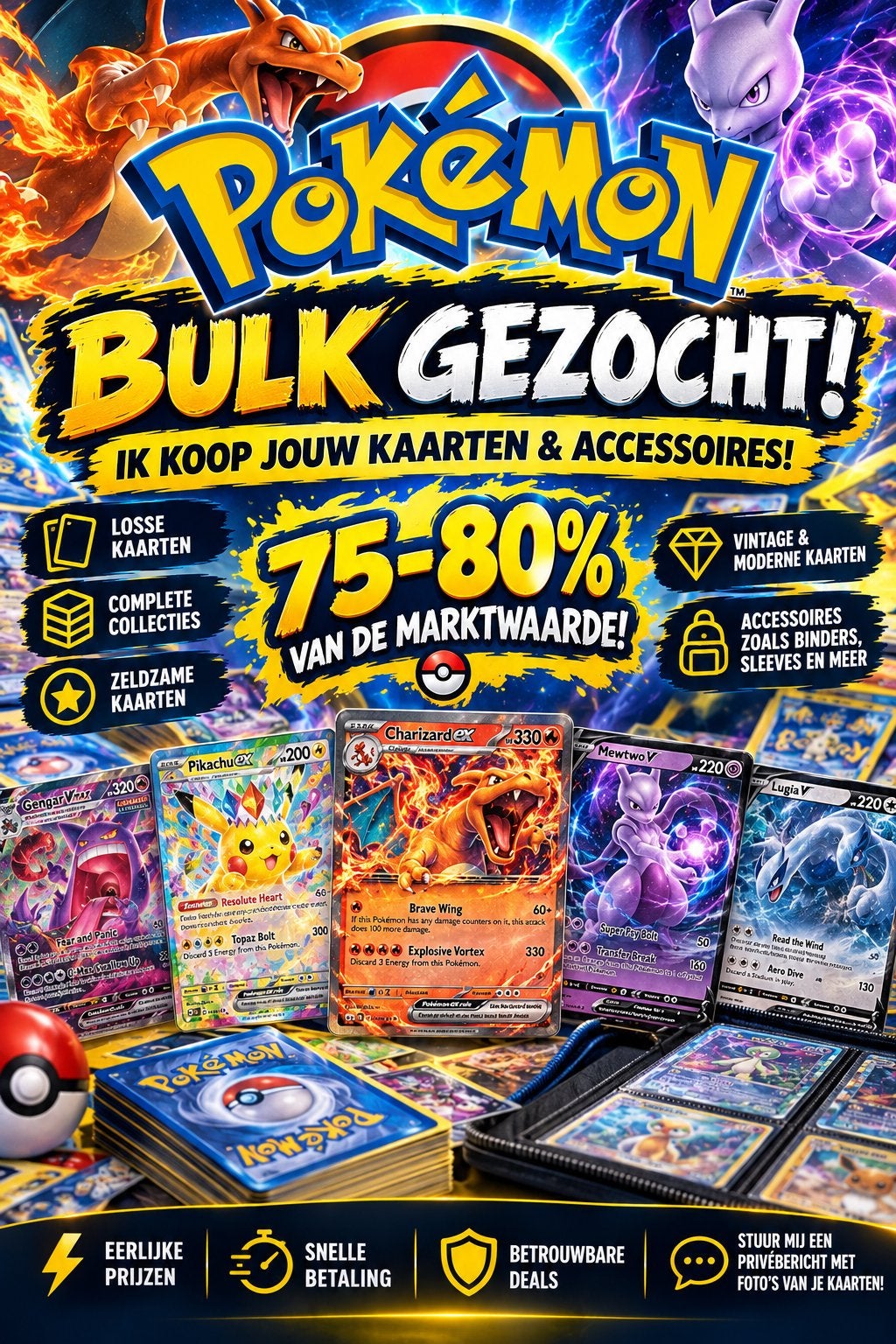 Pokémon Bulk Gezocht! Ik koop jouw kaarten & accessoires!, Hobby en Vrije tijd, Ophalen of Verzenden, Gebruikt, Meerdere kaarten