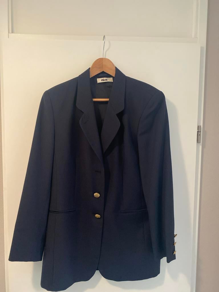 Donkerblauw Jasje met Gouden Knopen - Maat M, Kleding | Dames, Jasjes, Kostuums en Pakken, Zo goed als nieuw, Jasje, Maat 38/40 (M)