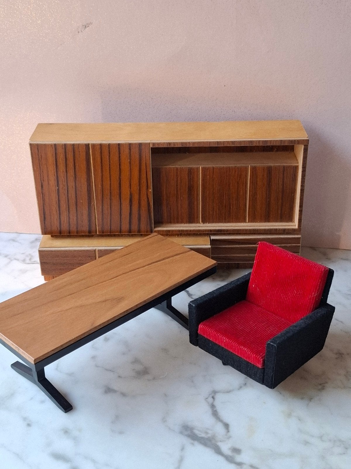 vintage mid century design poppenhuis meubeltjes, Verzenden, Gebruikt, Gebruiksvoorwerp