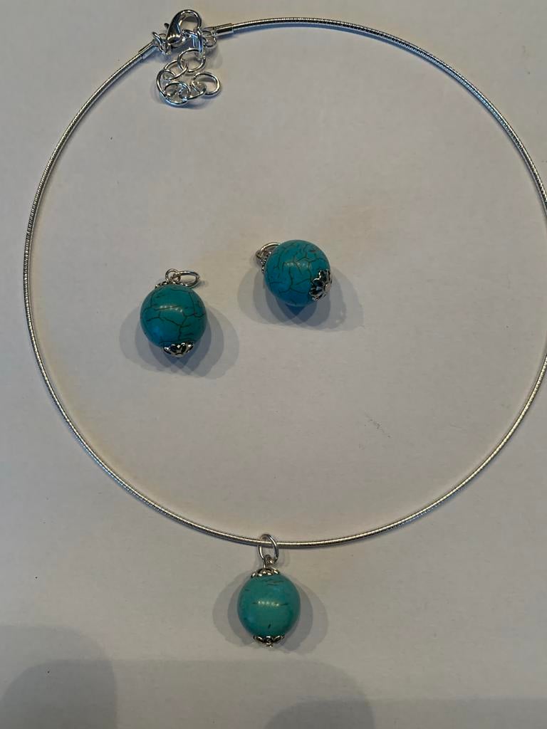 Spang met turquoise hanger en oorbelhangers, Met hanger, Blauw, Nieuw, Ophalen of Verzenden