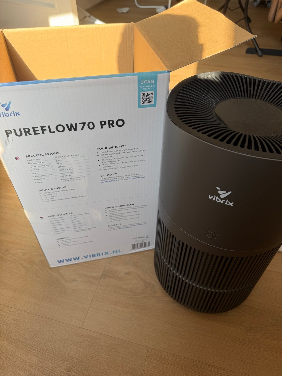 Vibrix Pureflow70 Pro Luchtreiniger - ZGAN+garantie, Witgoed en Apparatuur, Ophalen of Verzenden, Zo goed als nieuw, Luchtreiniger