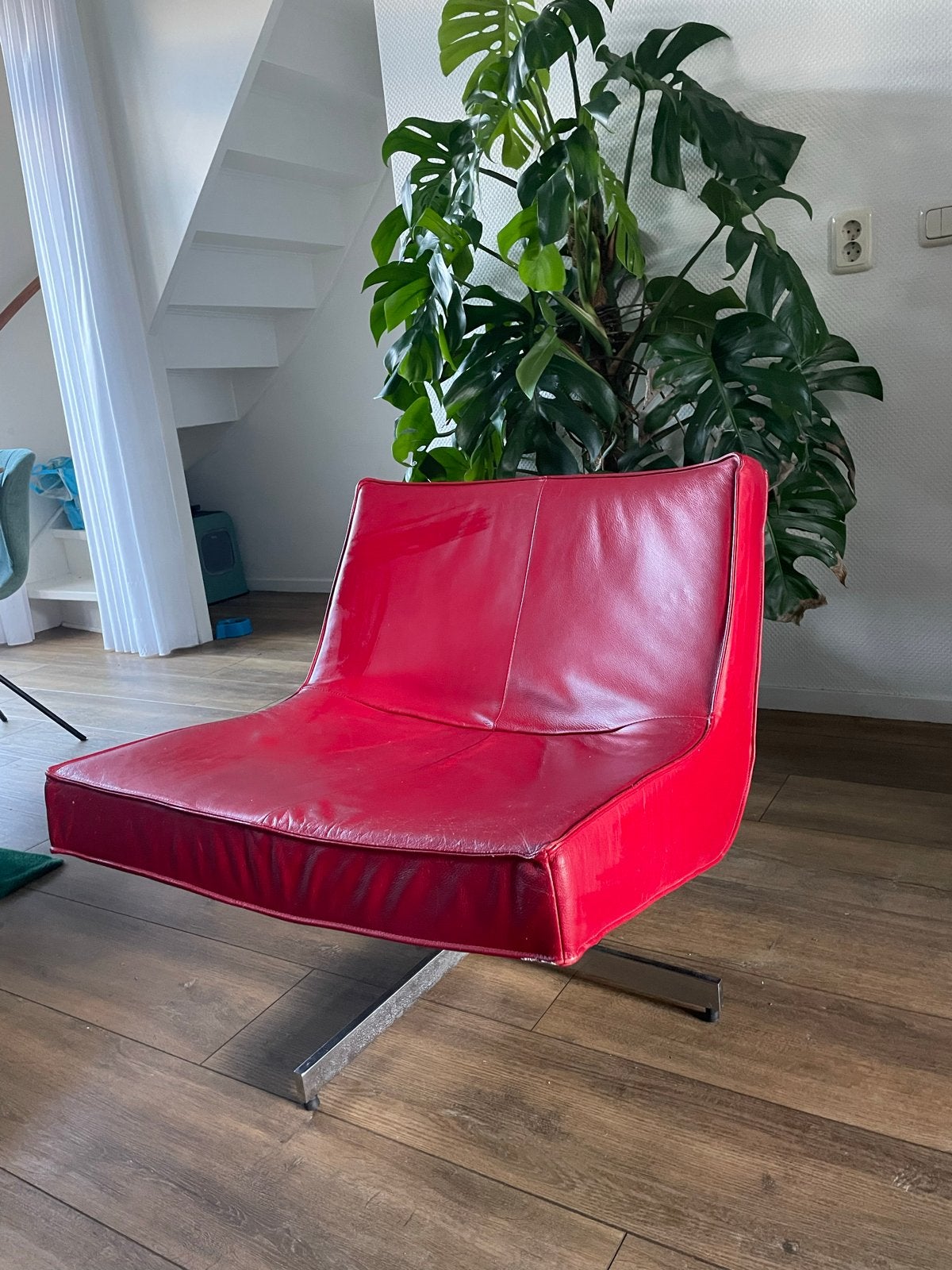 Vintage HarVink fauteuil - Rood leer, Gebruikt, Leer, Ophalen of Verzenden, Eén