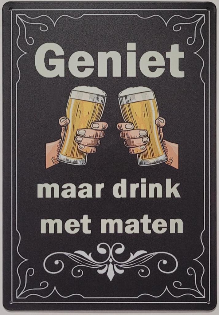 Geniet maar drink met maten reclamebord van metaal wanddeco, Info@deconoord.nl, Deco Noord, Nieuw, Ophalen of Verzenden