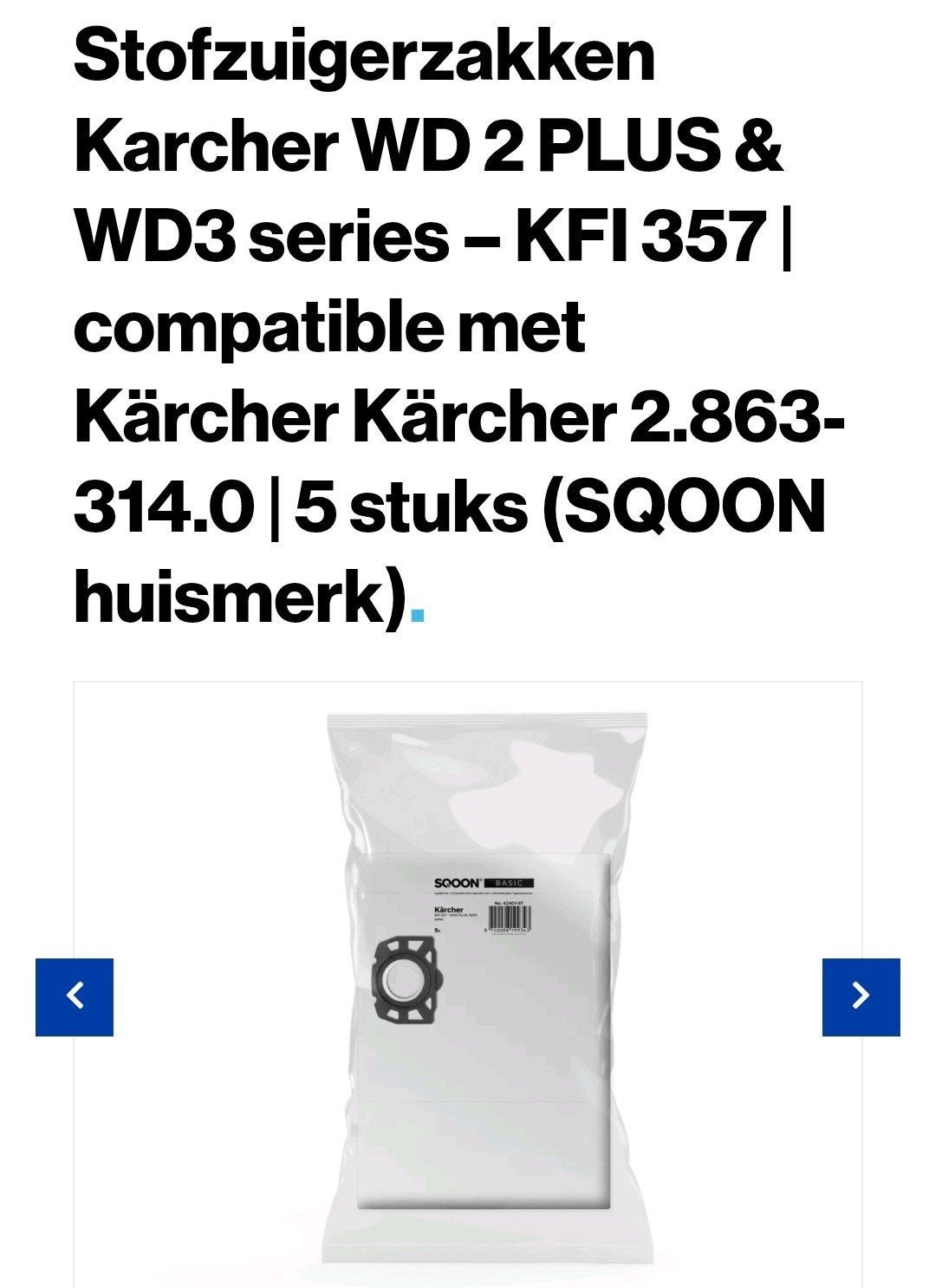 Stofzuigerzakken Kärcher WD 2 PLUS & WD3 series - KFI 357, Ophalen of Verzenden, Nieuw