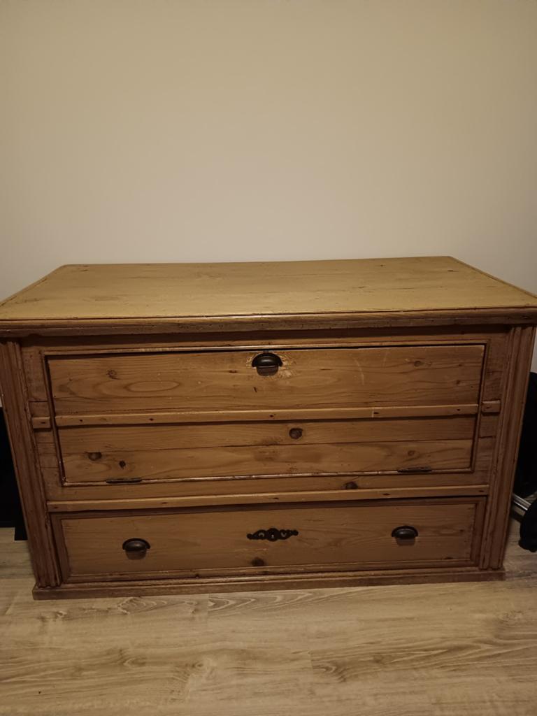 Vintage houten ladekast met klep - grenenhout, Huis en Inrichting, Kasten | Dressoirs, Ophalen, Gebruikt, 100 tot 150 cm, Vintage, Rustiek, Landelijk