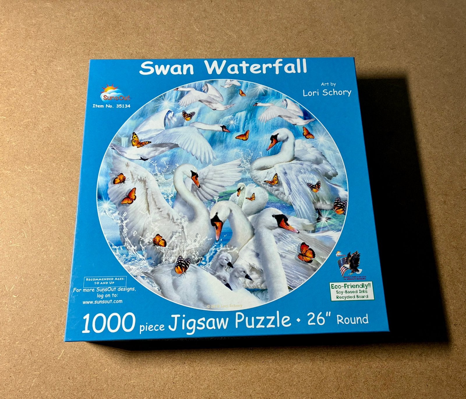 Sunsout ronde puzzel, 1000 stukjes, Swan Waterfall, Ophalen of Verzenden, 500 t/m 1500 stukjes, Zo goed als nieuw