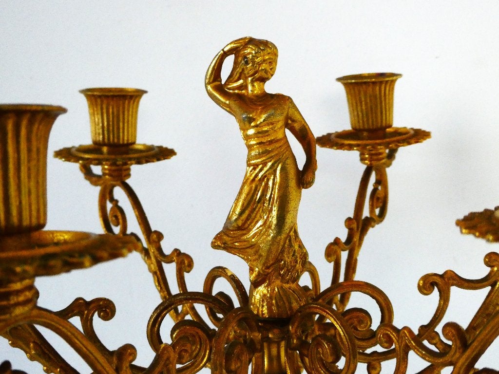 Kandelaber / 6 armige kandelaar Empire stijl goudverguld, Antiek en Kunst, Ophalen of Verzenden, Koper of Brons