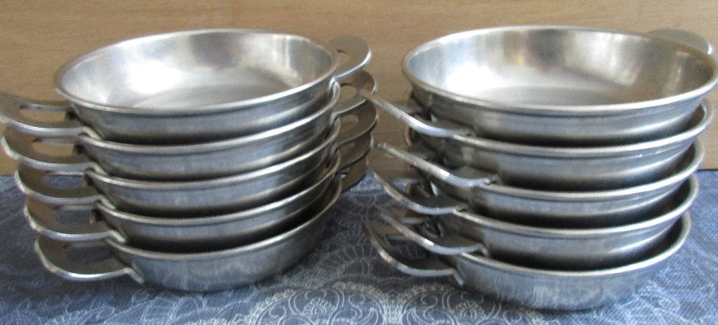 10 vintage rvs schaaltjes met oor van Gero Zilmeta - 13 cm, Overige typen, Ophalen of Verzenden, Gebruikt, Metaal