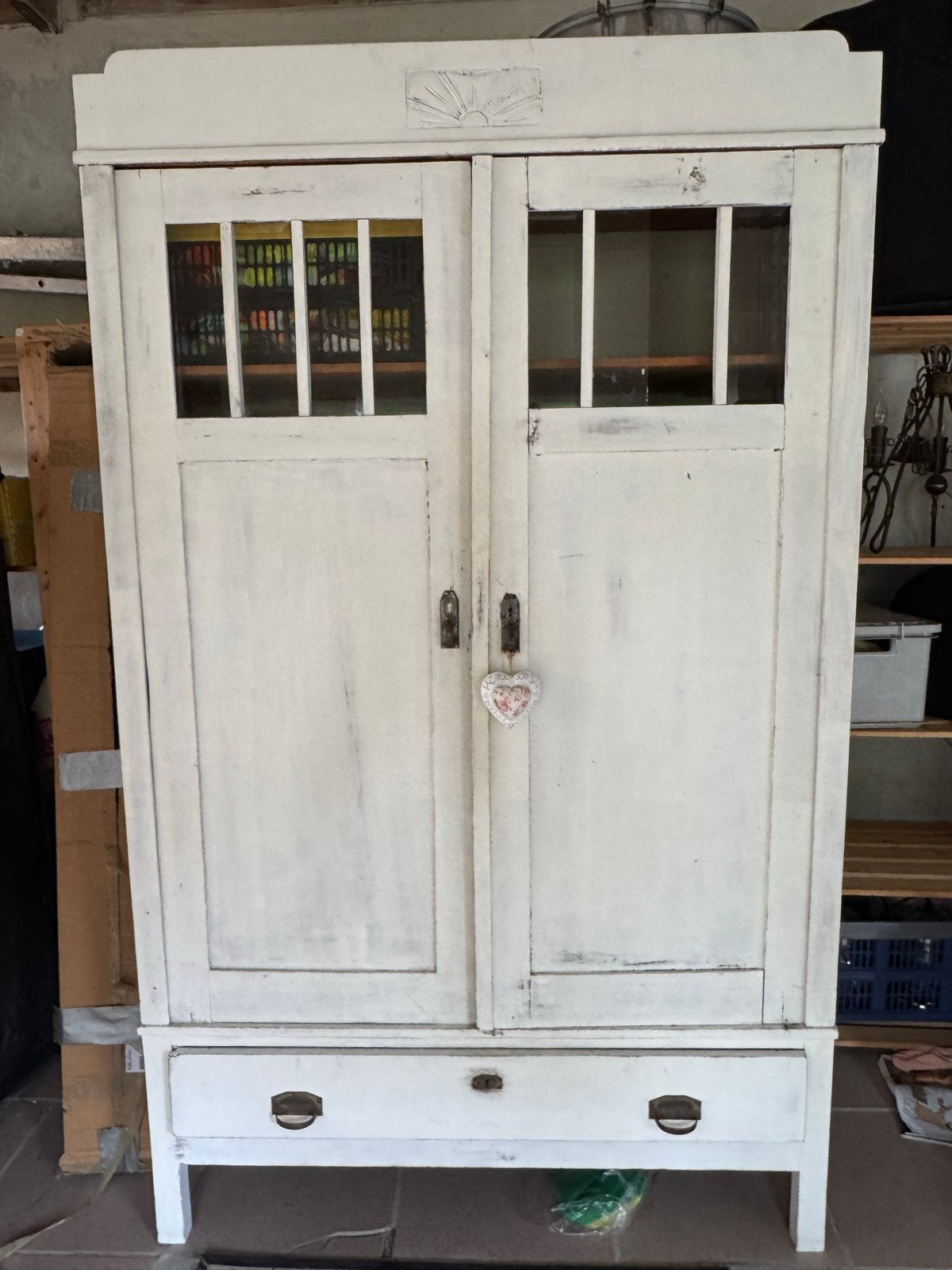 Antieke linnenkast/vitrinekast - Brocante stijl, Ophalen of Verzenden
