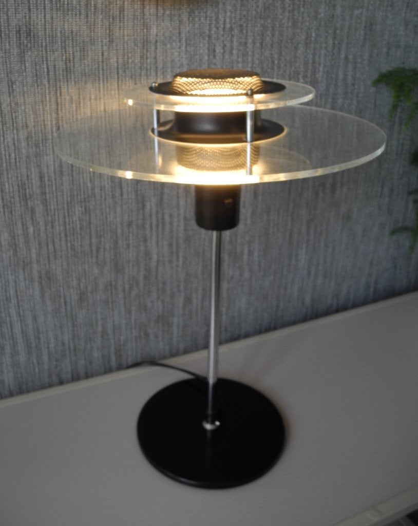 Vintage Ikea cirkel postmoderne acryl metalen lamp UFO, Vintage, 44 cm, Ophalen of Verzenden, Zwart