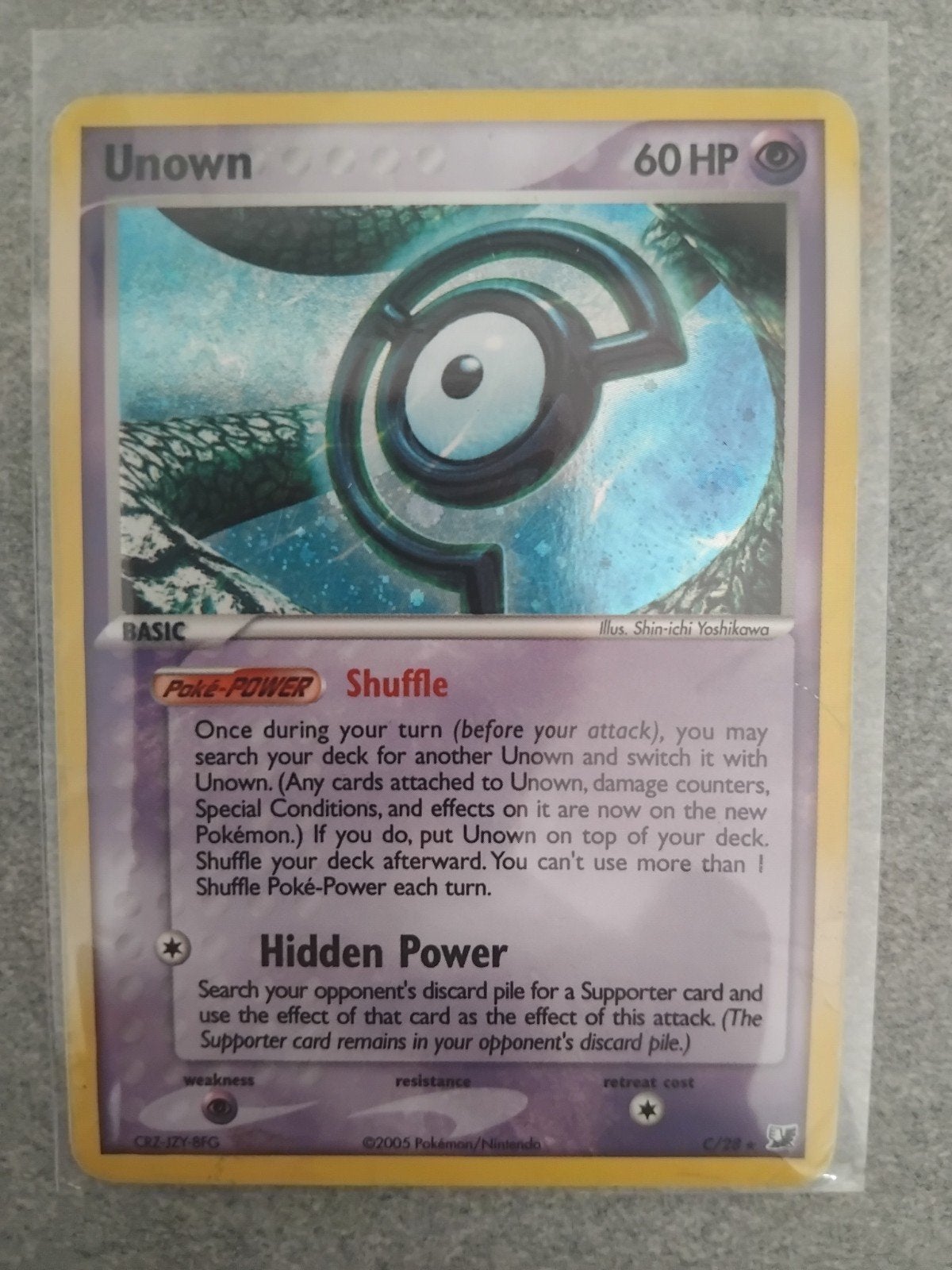 Pokémon Kaart Unown 60 HP - Holo Foil (2005) c/28, Ophalen of Verzenden, Zo goed als nieuw, Losse kaart, Foil