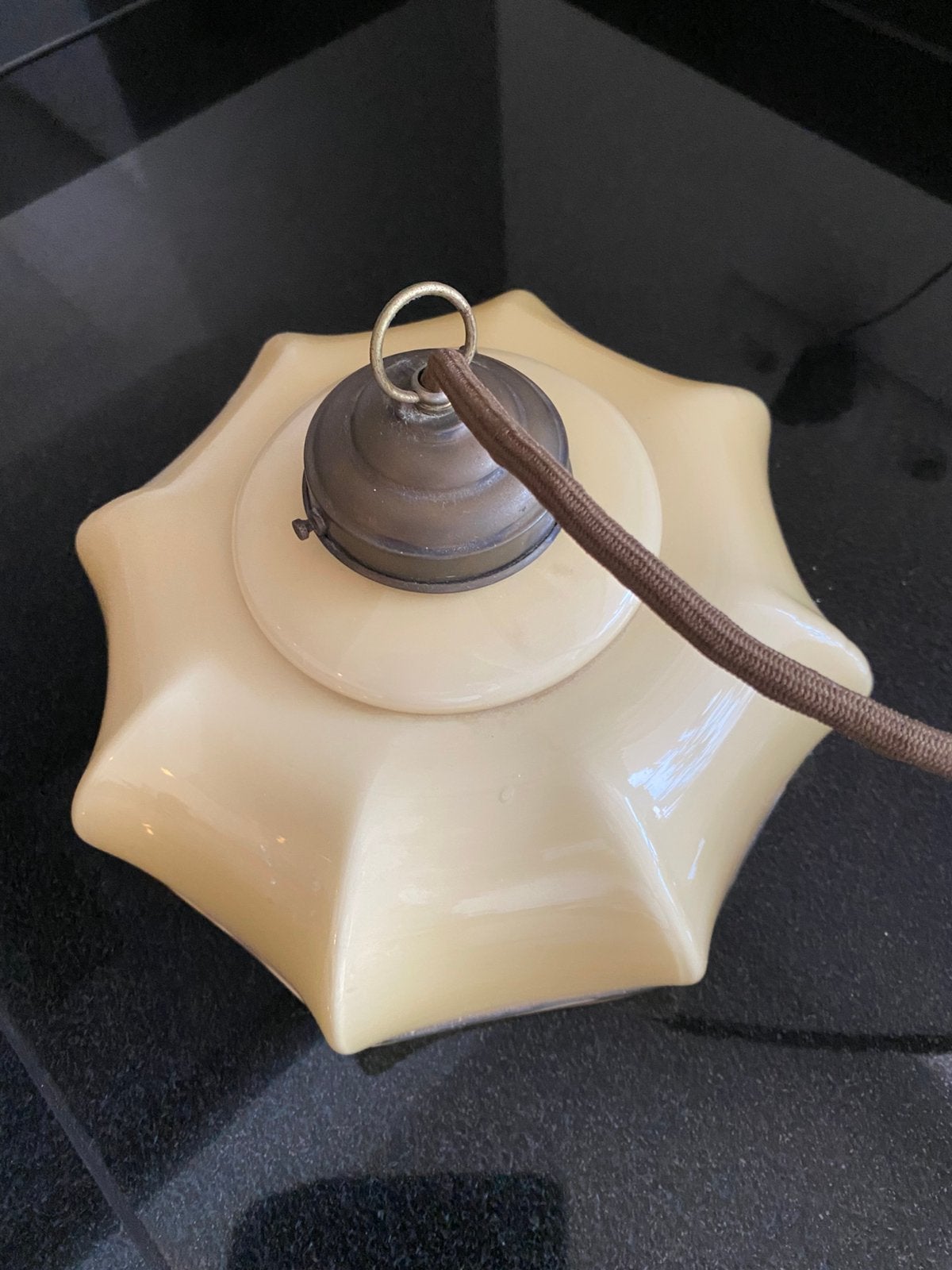 Retro hanglamp., Gebruikt, Beige, Glas, Overige vormen