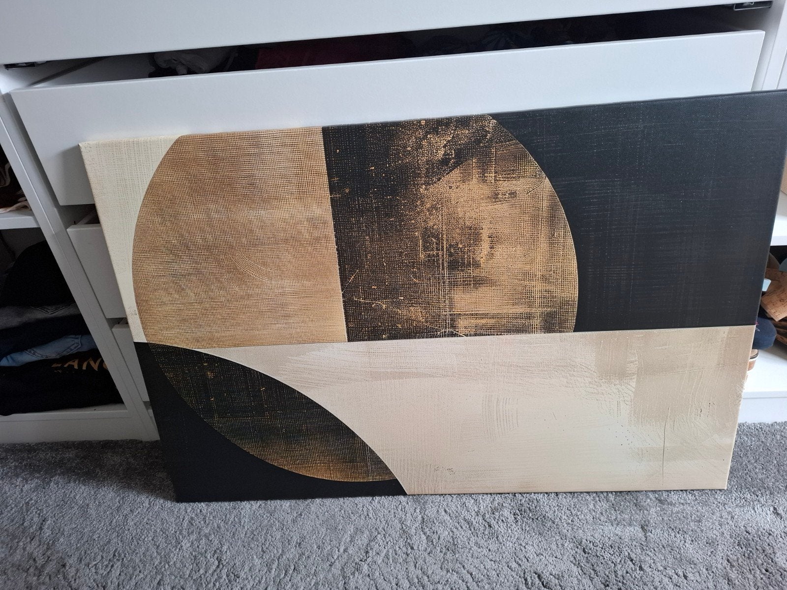 schilderij met zwart en goud tinten.BIEDEN., Dieren en Toebehoren, Ophalen, Zo goed als nieuw, 110 cm of meer, Minder dan 65 cm