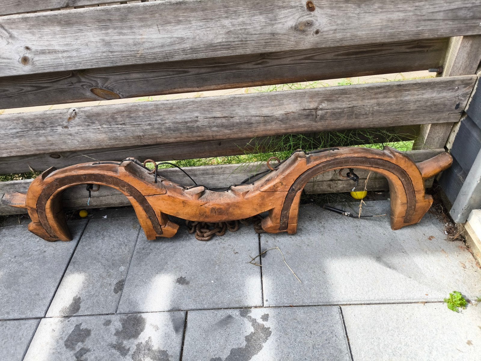 Uniek Antiek Houten Oszenjuk / Paardenjuk - Hanglamp DIY, Ophalen