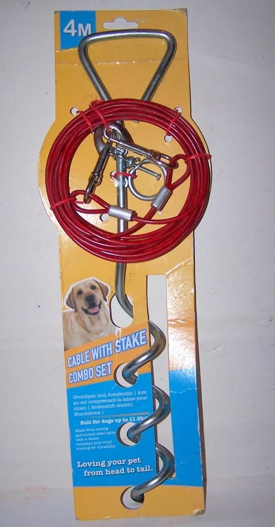Kabel met stalen haring voor hond buitenhuis. 4m. Nieuw/ovp., Ophalen of Verzenden, Nieuw