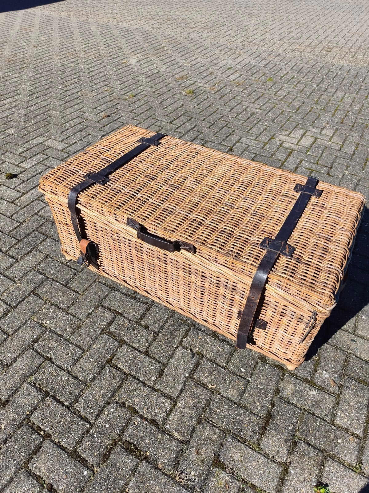 Grote Rieten Opbergmand / Picknickkoffer 118x60x48cm - Metal, Huis en Inrichting, Ophalen, Gebruikt, Rechthoekig, Riet