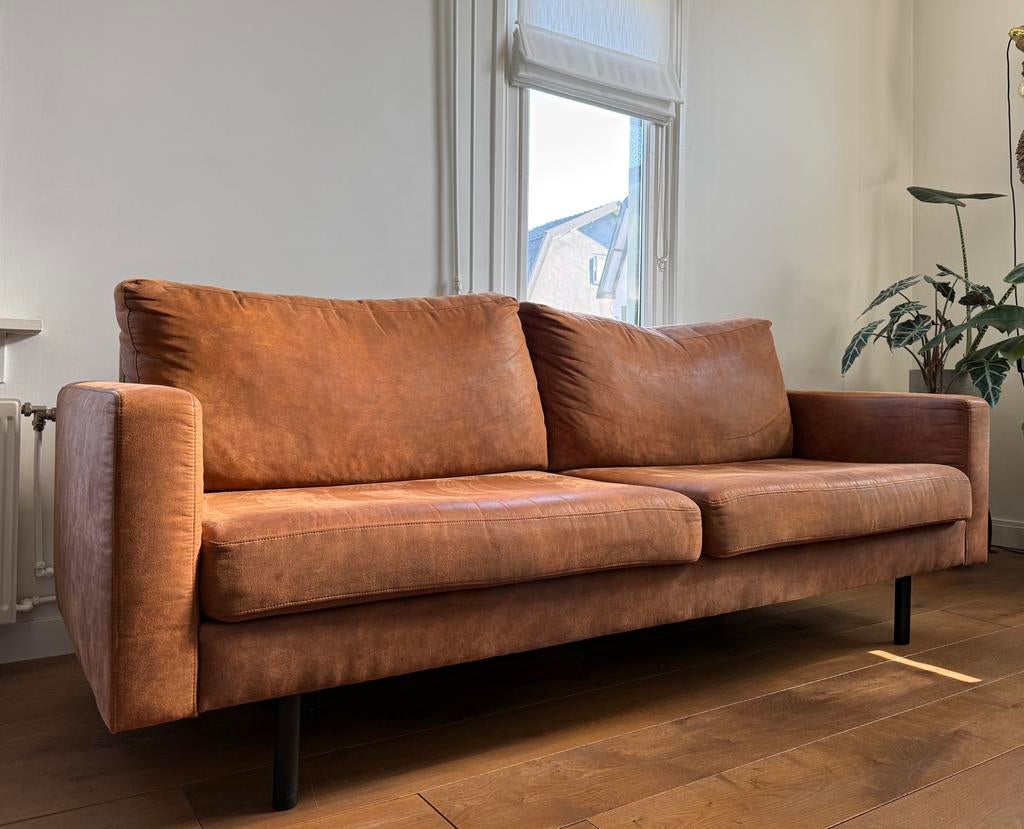 2,5-zits bank - cognac, Ophalen, Gebruikt, Driepersoons, 75 tot 100 cm