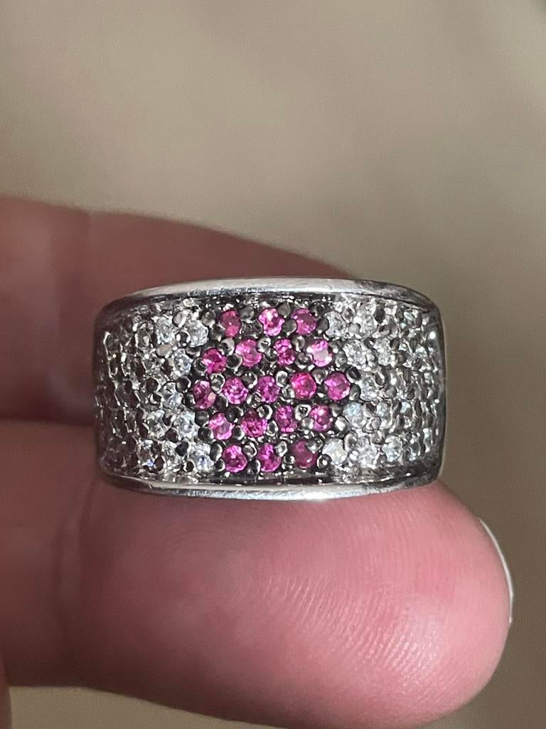 Prachtige zilveren ring met robijnen en zirkonia’s, 19 tot 20, Ophalen of Verzenden, Zo goed als nieuw, Nvt