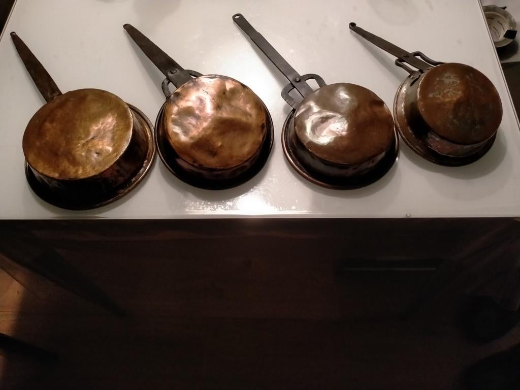 Steelpannetjes Koper Sier., Ophalen of Verzenden, Gebruikt, Overige materialen, Pannenset