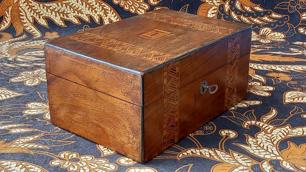 Mooie antieke sieradenkist uit Engeland van ingelegd hout., Ophalen of Verzenden