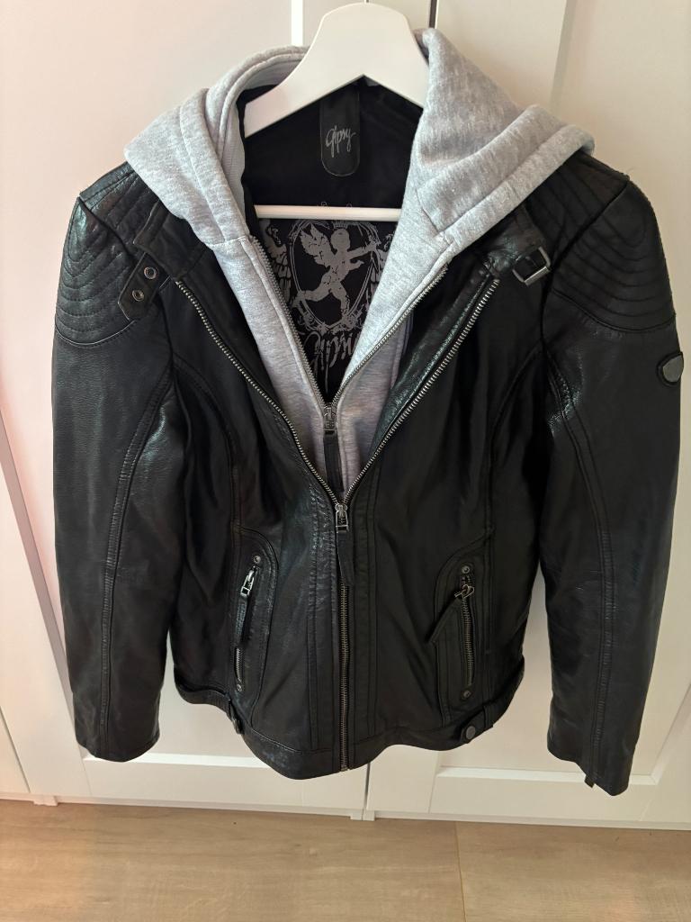 Stoere zwart leren dames jas maat xl gevoerd, Kleding | Heren, Jassen | Winter, Ophalen of Verzenden, Zo goed als nieuw, Maat 56/58 (XL)