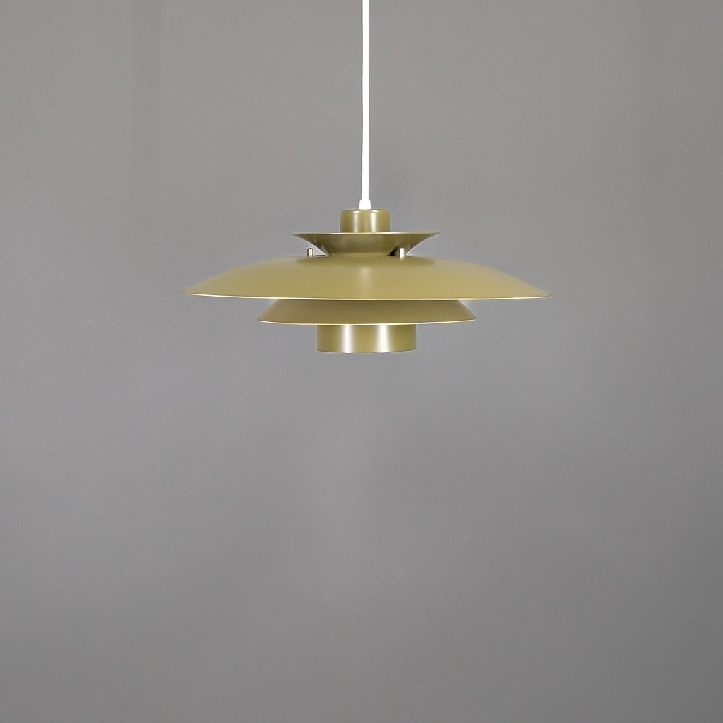 Vintage Scandinavische hanglamp – groen – Ø42 cm, Mid century modern, Zo goed als nieuw, Metaal, E27 (groot)