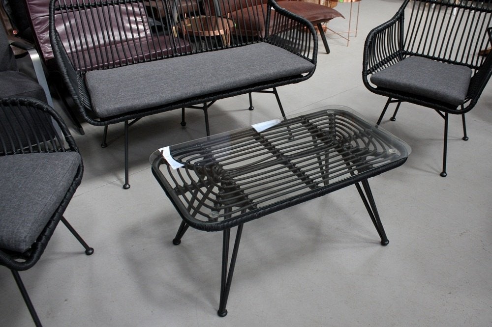 Leuk loungeset tuinset terras zwart rotan tuinbank fauteuil, Ophalen, Nieuw