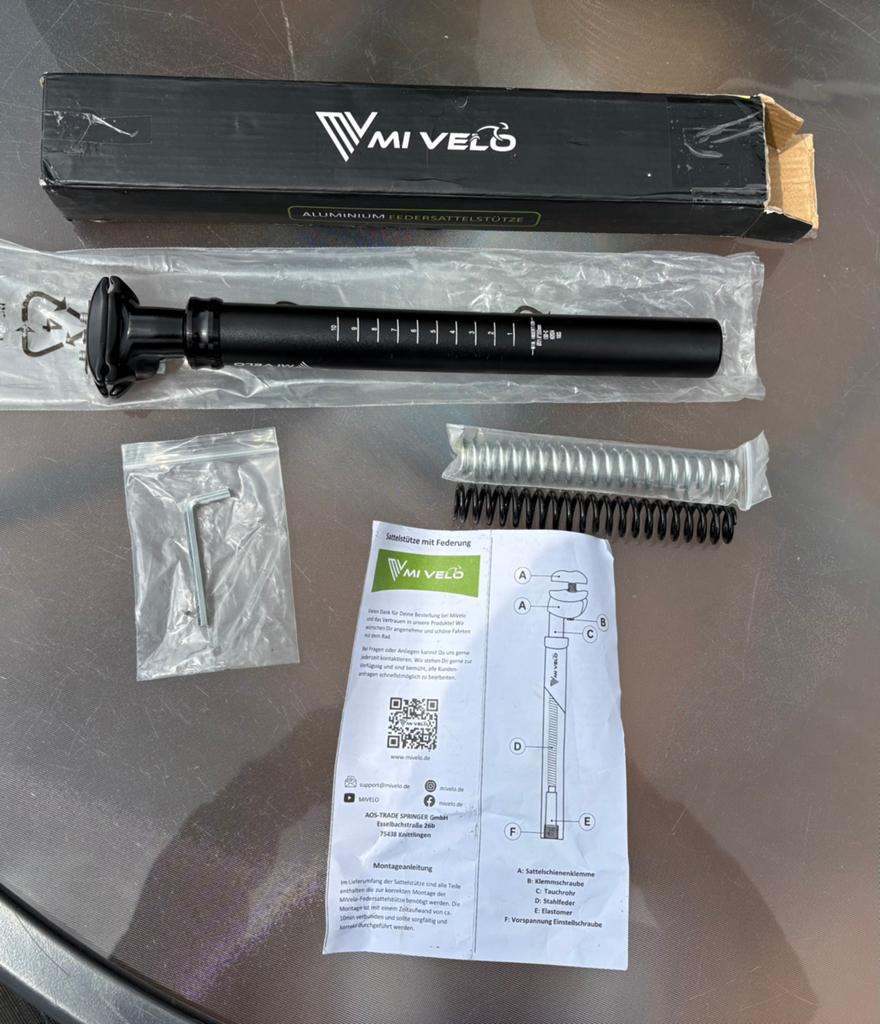 MIVELO ComfortPro zadelpen geveerd incl 2 veren, !, !, Overige typen, Ophalen of Verzenden