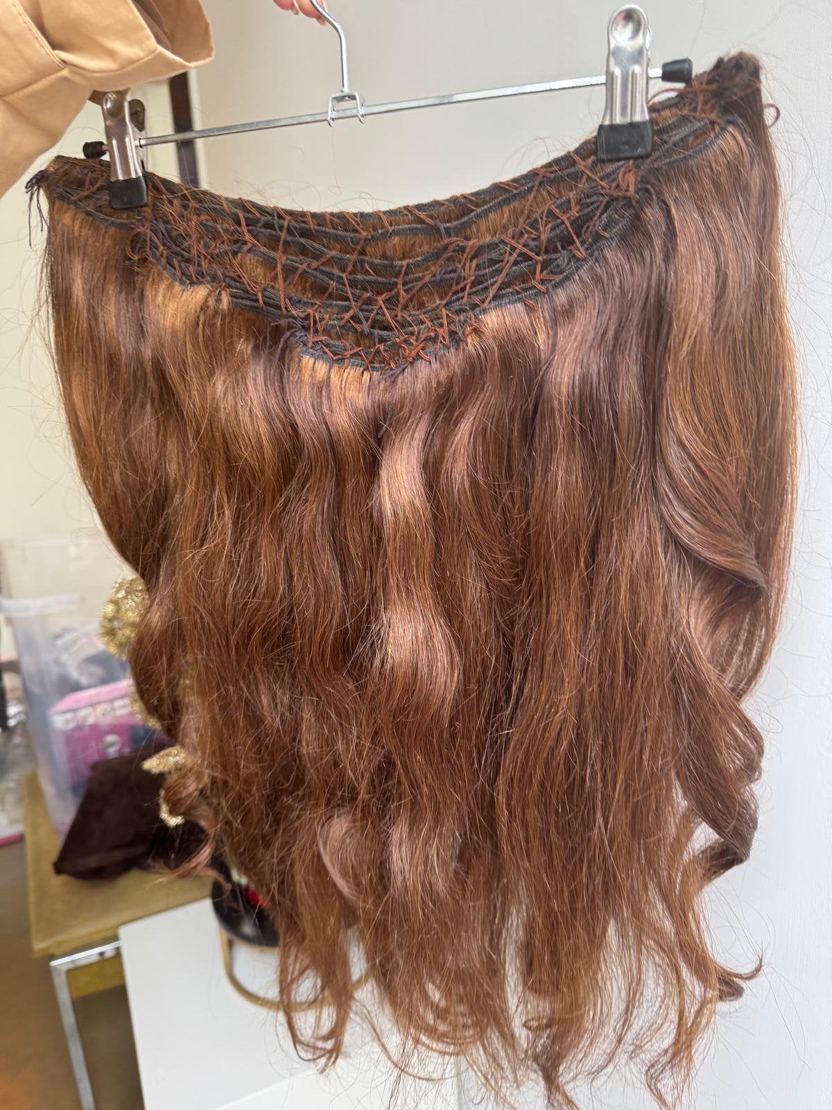 Prachtig chocolade bruin haarstuk van echt haar, 60 cm, Ophalen of Verzenden, Gebruikt, Pruik of Haarverlenging