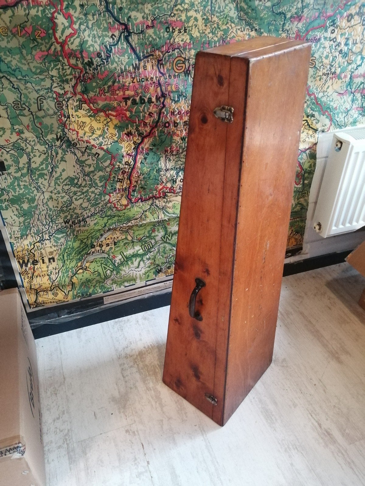 UNIEKE XL TRAPEZIUM MAHONIEHOUTEN KIST 105X30X25 CM.
Hoogte, Ophalen