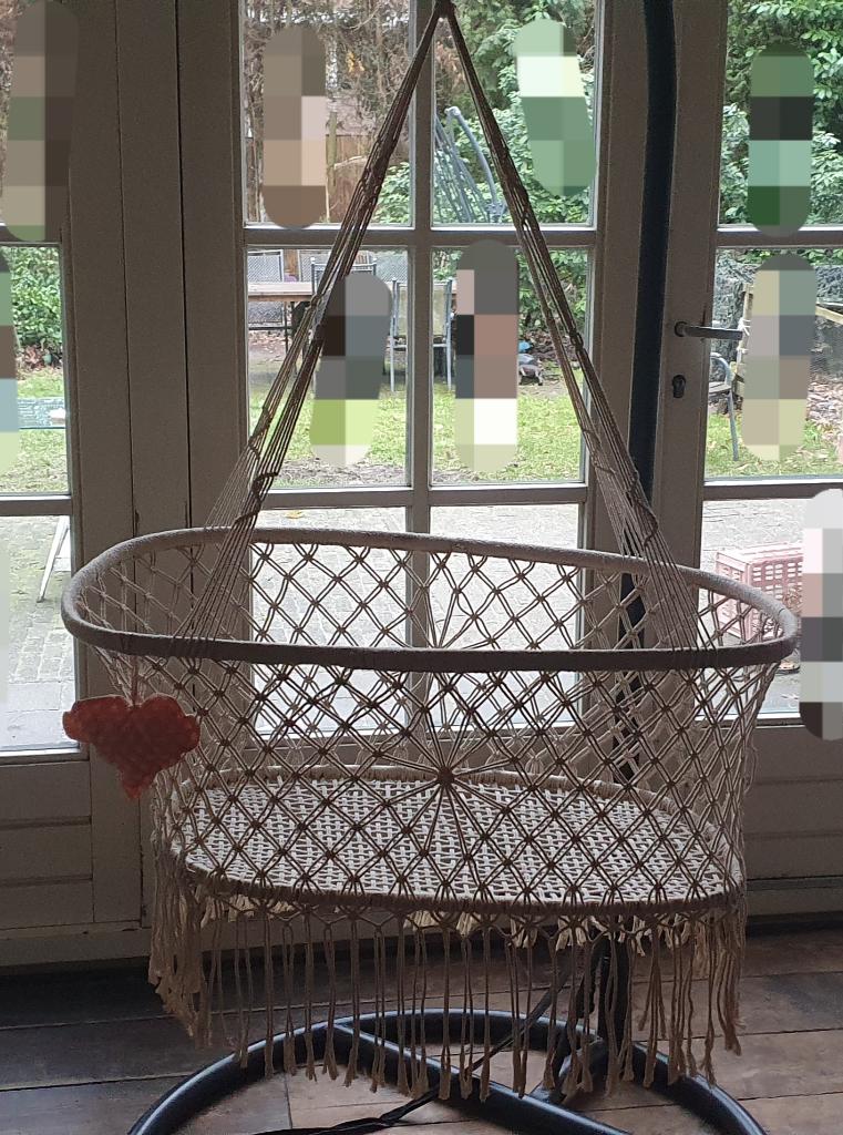 Ibiza vinted Wieg hangwieg macramé - handgeknoopt, Ophalen, Zo goed als nieuw, Wieg