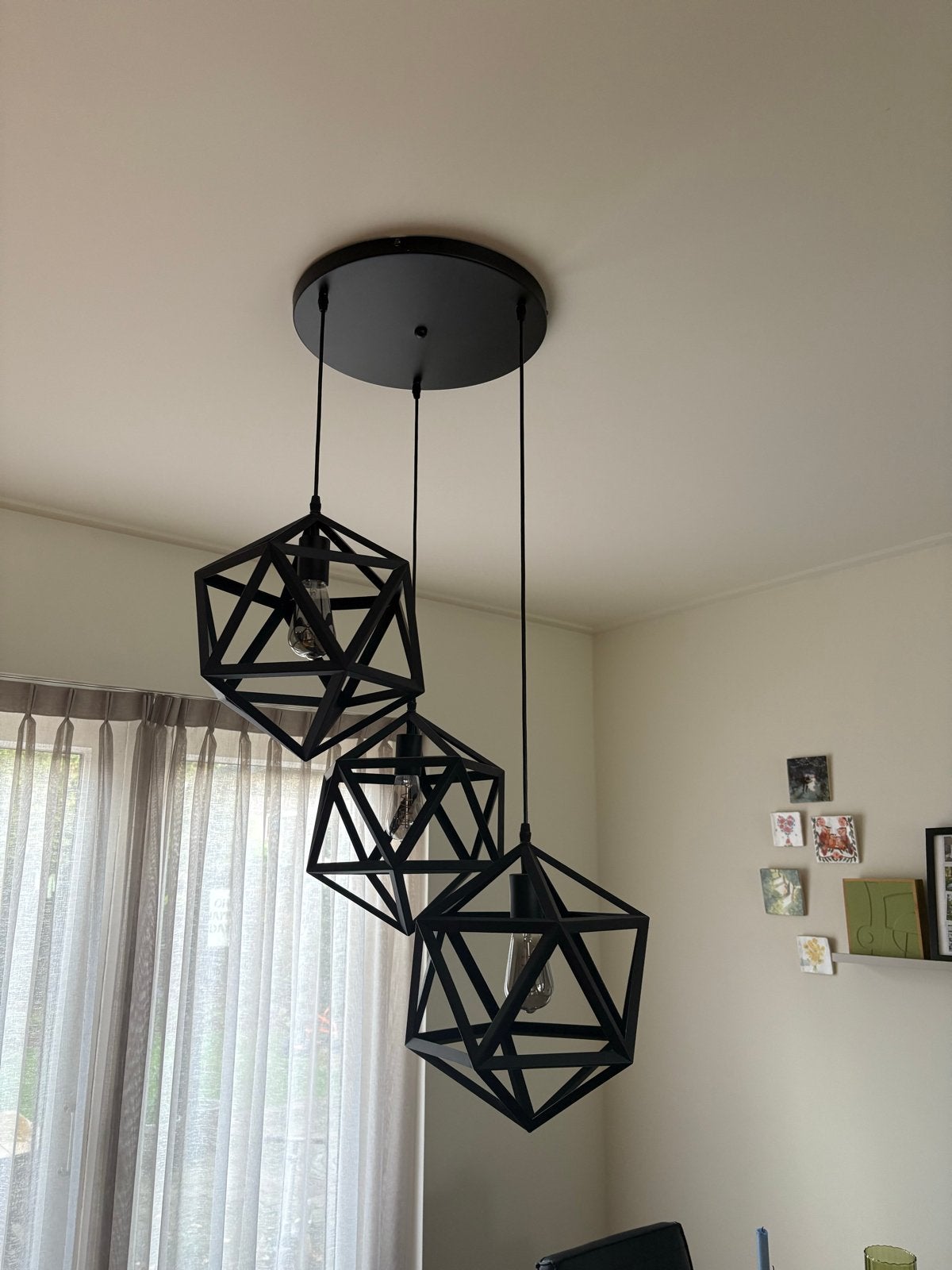 Set van 3 Industriële Eetkamer Hanglampen Zwart Metaal, Huis en Inrichting, Ophalen, Zo goed als nieuw, Metaal, E27 (groot)
