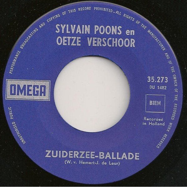 Sylvain Poons & Oetze Verschoor - Zuiderzeeballade (Single), Gebruikt, 7 inch, Ophalen of Verzenden, Overige typen