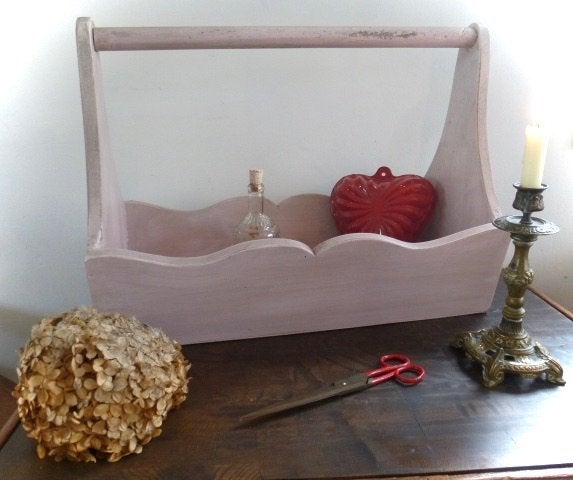 Brocante gesleten houten hengsel bak / oud roze / landelijk, Ophalen of Verzenden