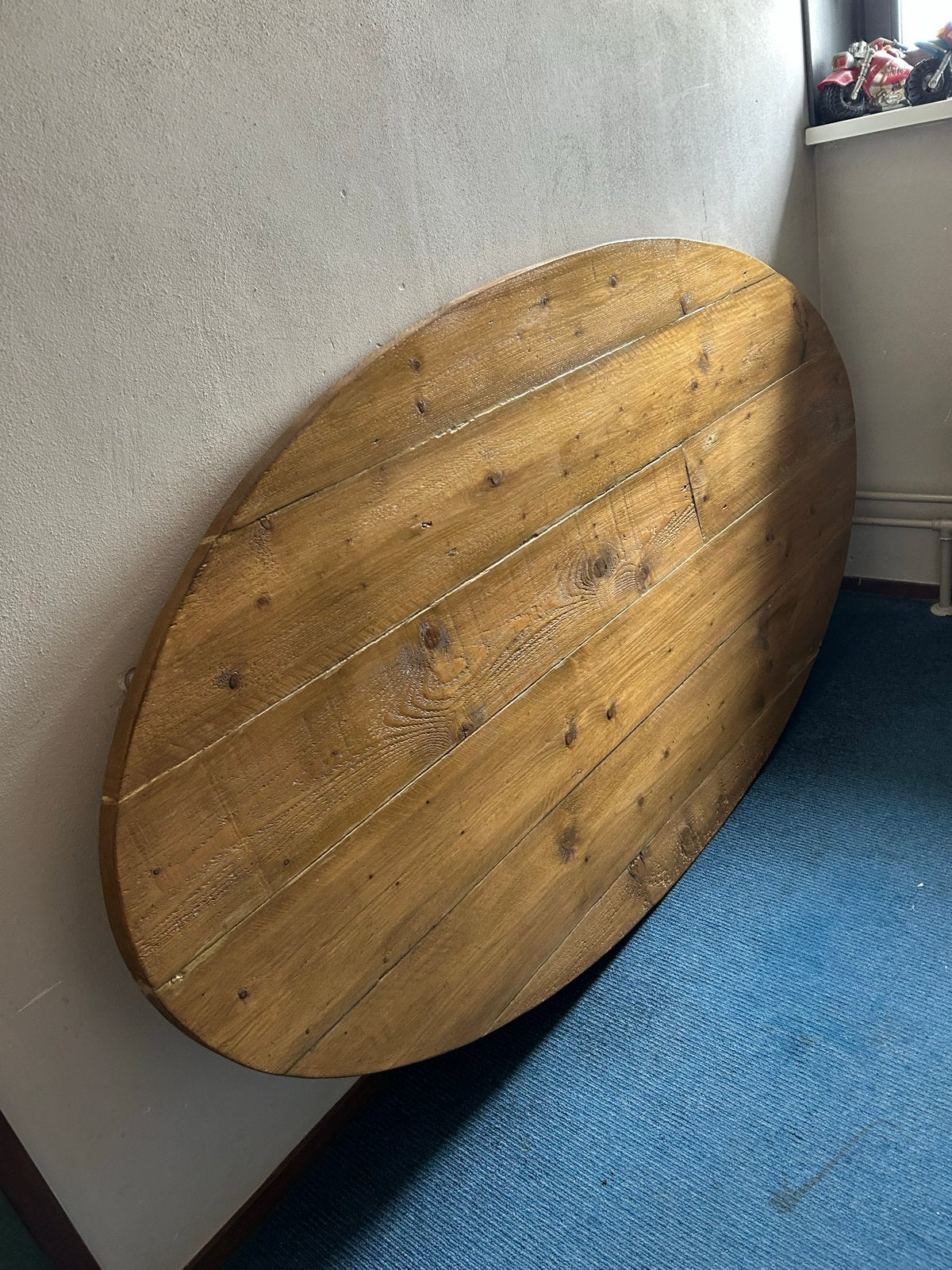 Ovale houten tafelblad - Gebruikt, Huis en Inrichting, Tafels | Eettafels, Ophalen, Gebruikt, 100 tot 150 cm, Vijf personen of meer