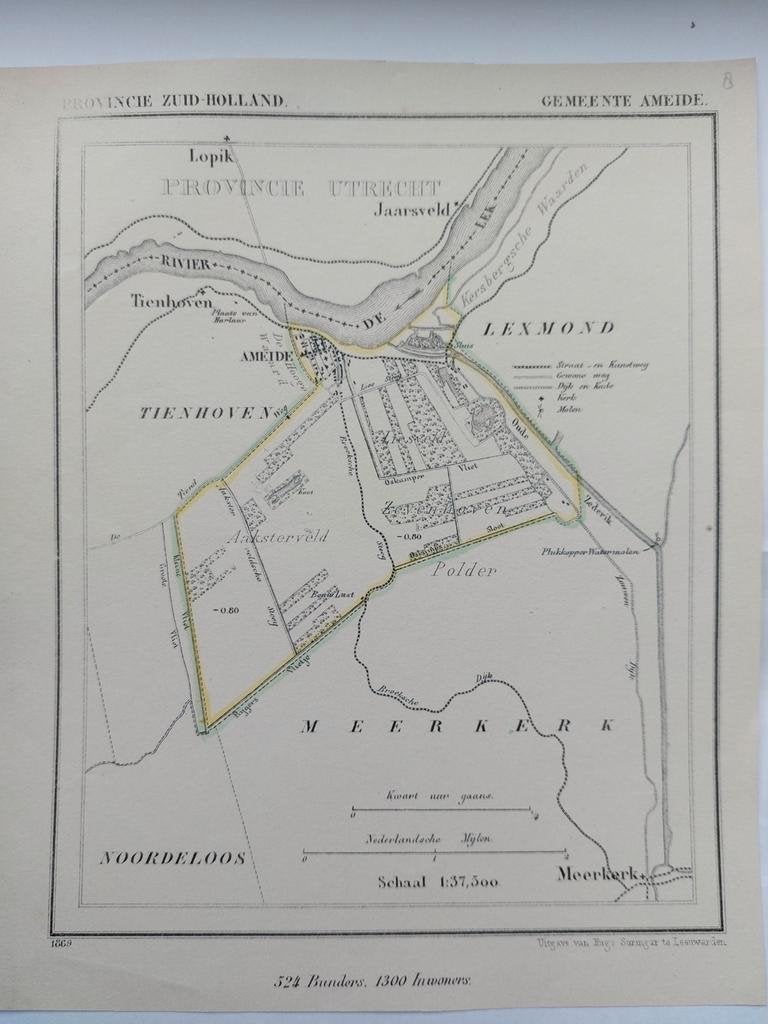 8 / Ameide Lexmond Jaarsveld Litho uit 1869 van J. Kuyper, Ophalen of Verzenden