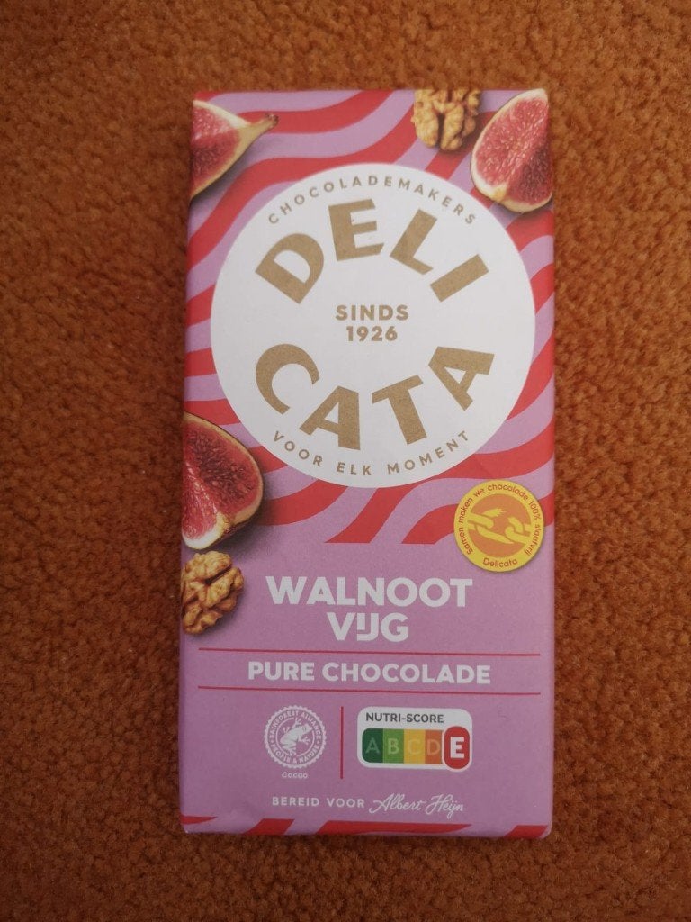 Delicata Reep Pure chocolade Walnoon Vijg 150g, Diversen, Ophalen of Verzenden