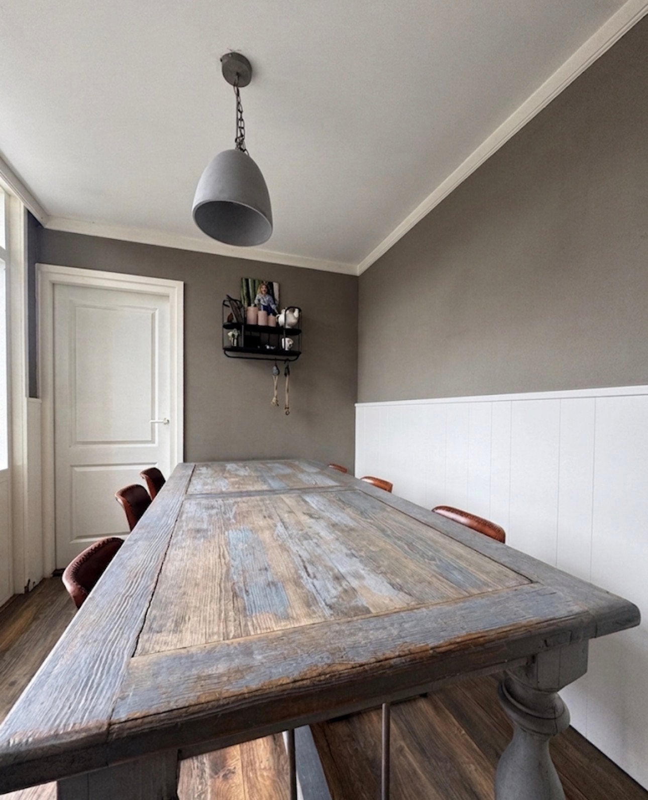 Prachtige eetkamertafel ( kloostertafel ) met 6 stoelen, Ophalen, 200 cm of meer, 50 tot 100 cm, Zo goed als nieuw